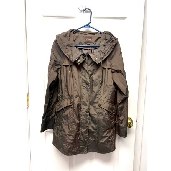 Cole Haan Brown Packable Hooded Rain Jacket Women’s Size S Water-Resistant - Picture 1 of 14